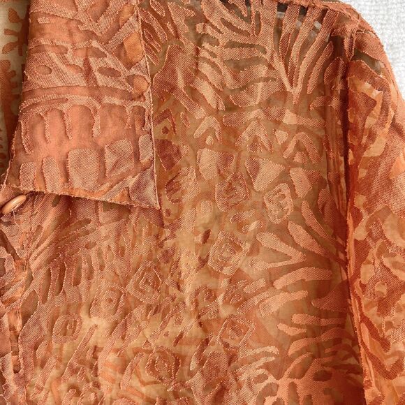 Ruby Rd Sheer Top Plus Size 20 Short Sleeve Button Up Tropical Floral Rust Brown - Picture 2 of 10
